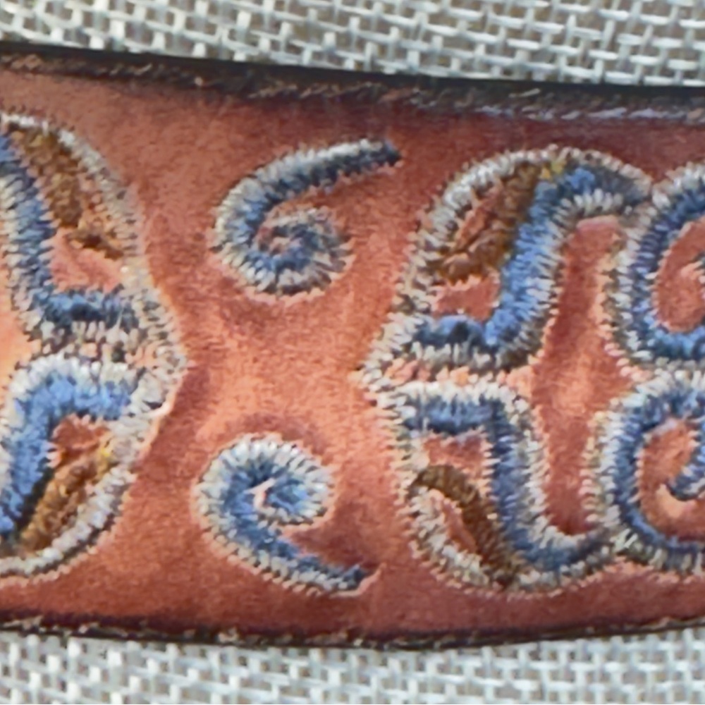 American Eagle Boho Brown Leather Belt Blue Embroidery Tie Front Tassels M/L - Picture 13 of 16
